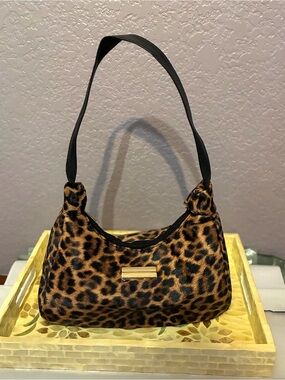 Leopard-Print Shoulder Bag in Brown with Gold Accent
